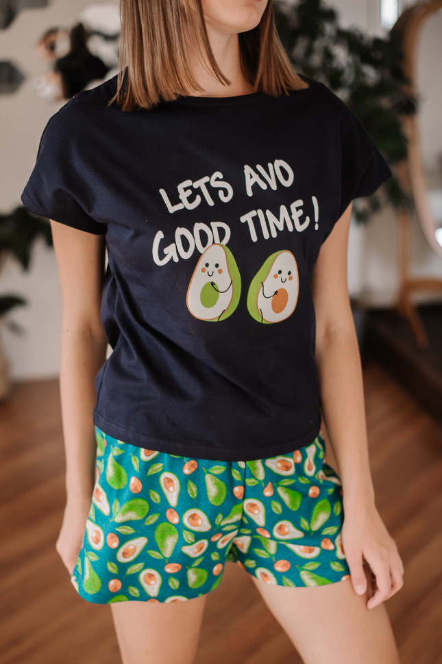 Пижама ЖП 022/5 (т.-синий+принт авокадо)